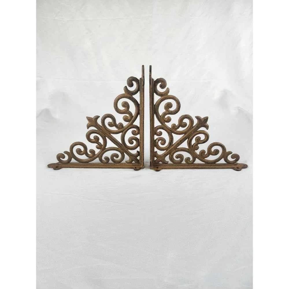 Pair Cast Iron Corbels Shelf Brackets 10x10 Victorian Scroll Rustic Farmhouse